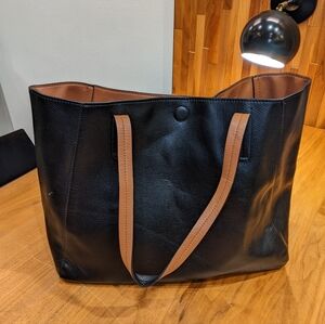 Unbranded - Reversible Faux Leather Tote | Black & Brown | 16.5 x 12" x 14.5"